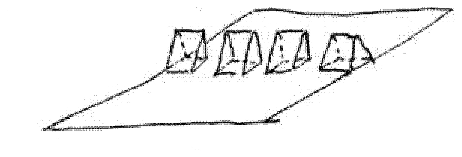 A hand-drawn perspective sketch — pyramid- or tent-forms standing on a plane — with the captions “an interesting example:” and “A. M. Yaglom (the compiling of programmes)”.